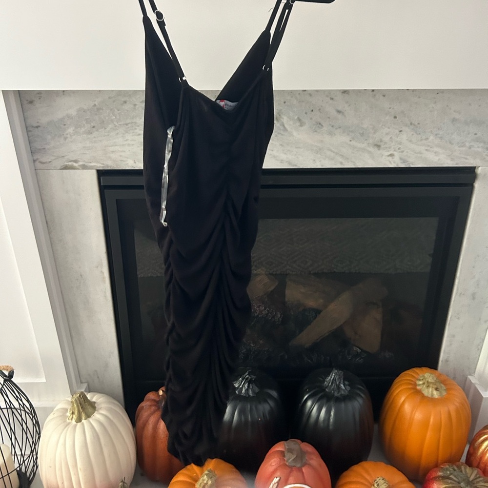 Fully Ruched Black Cocktail Dress